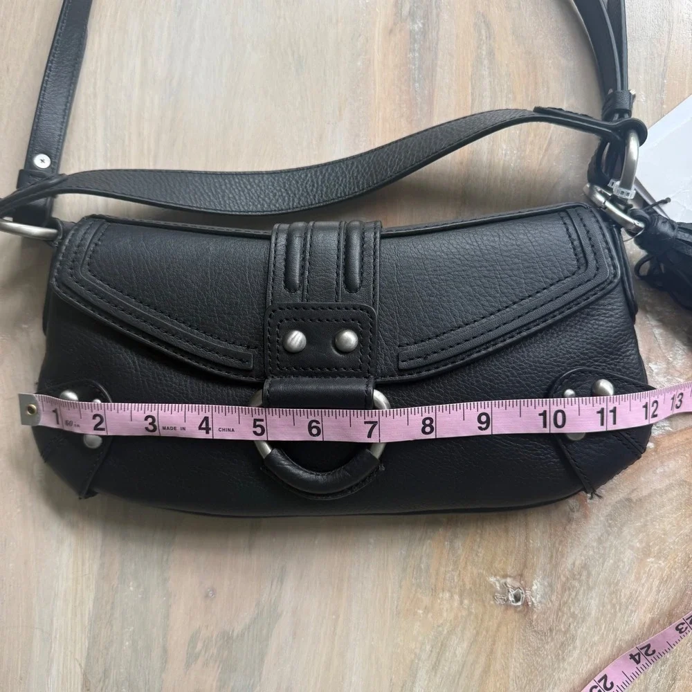 Zara Black Leather Shoulder Bag Women Y2K Minimalist Festival Studded Moto $169 - Picture 9 of 11